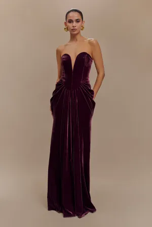 Paige Strapless Velvet Maxi Dress - Plum