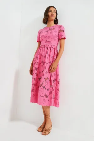 Pink Cotton Lace Midi Dress