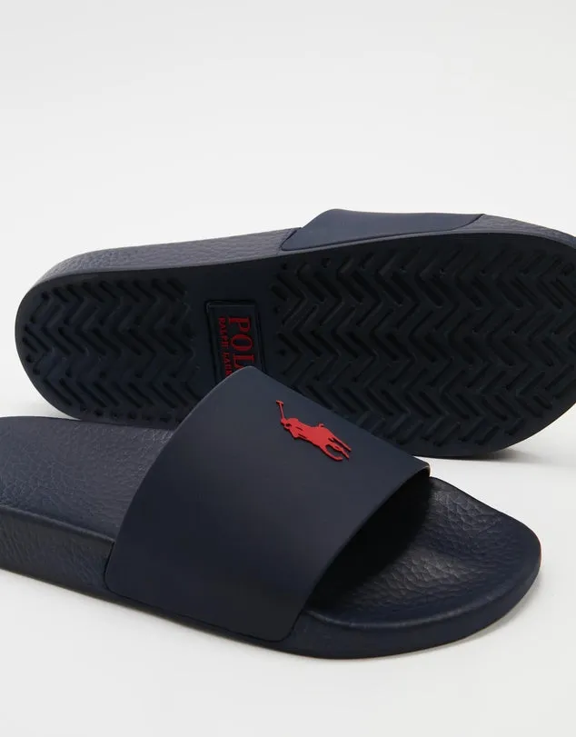 Polo Slide Sandals - Navy with Red Polo Pony