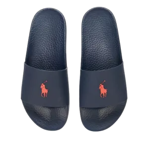 Polo Slide Sandals - Navy with Red Polo Pony