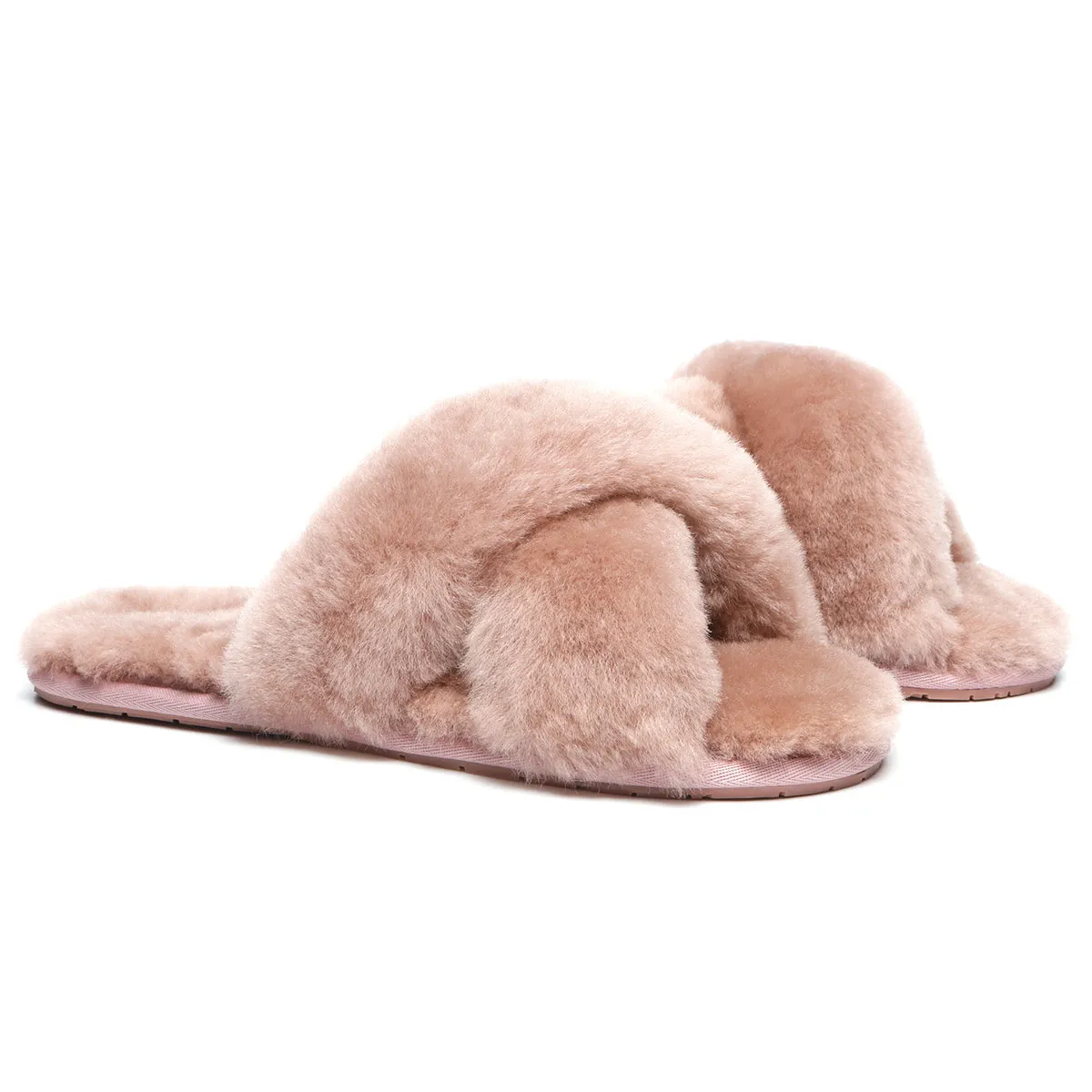 Premium Cross Fluff UGG Slides