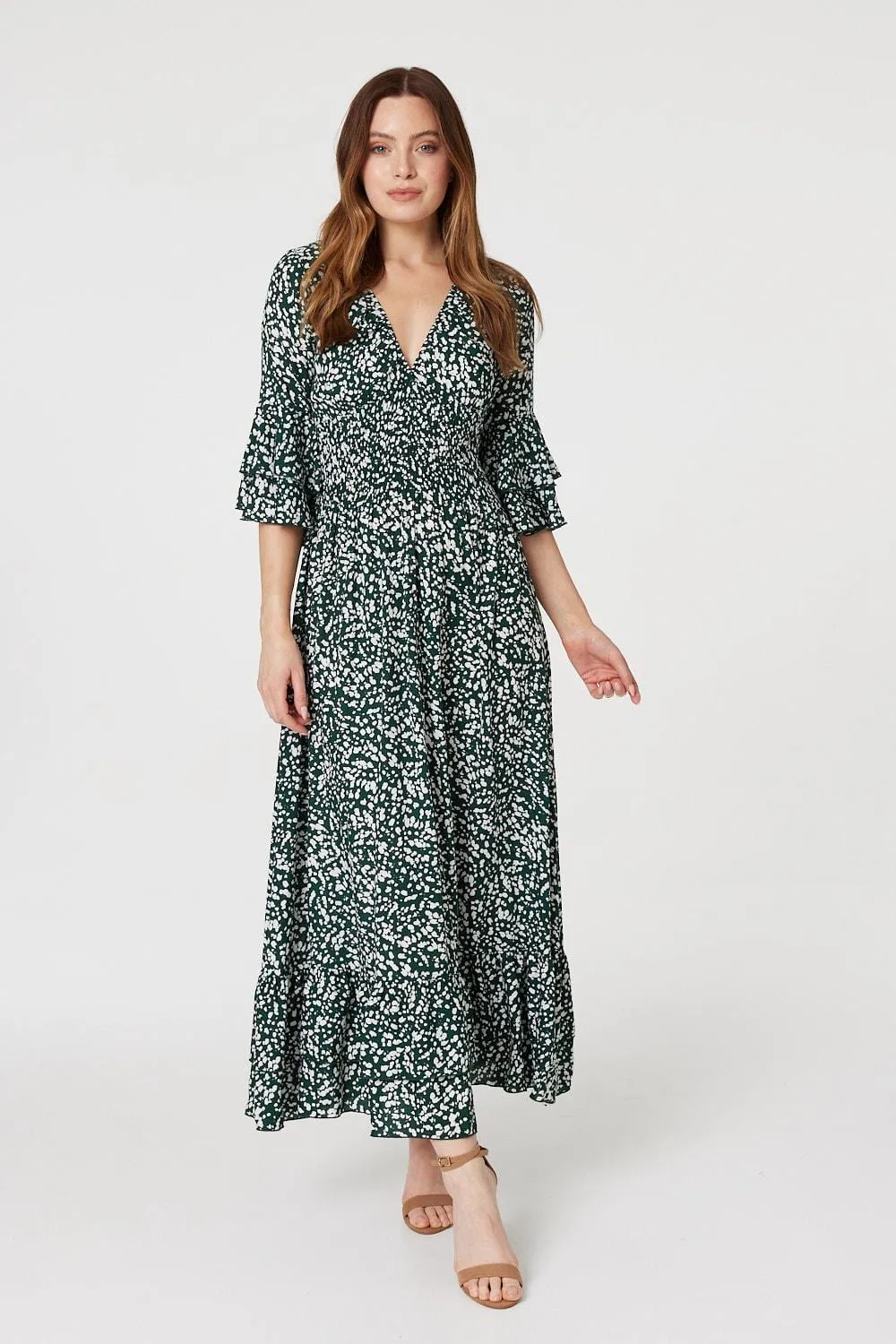 Printed Flare Sleeve Maxi Dress