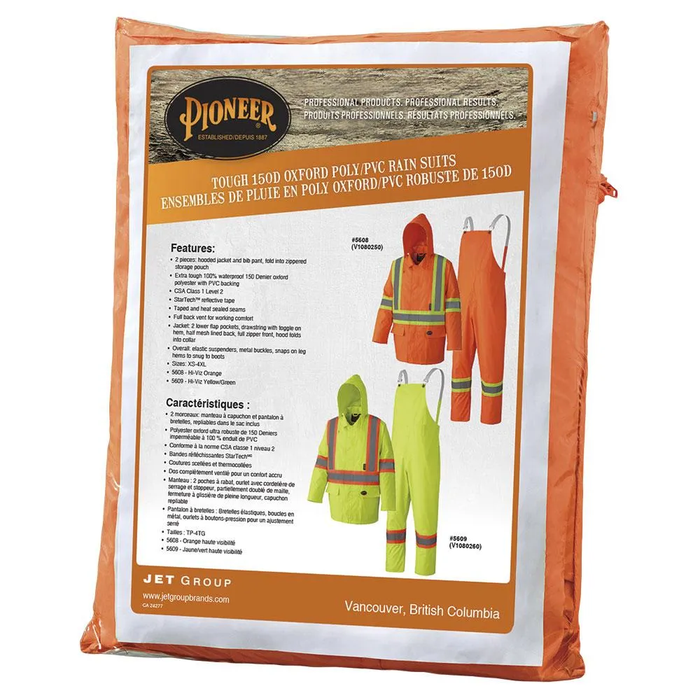 Rain Suit - Pioneer Hi-Viz 210D Oxford Poly/PVC Waterproof Suit, 5608 / 5609