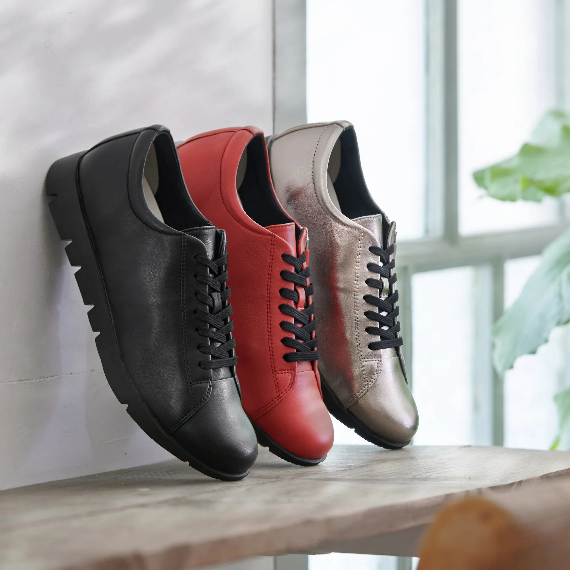 Sheepskin basic design lace-up sneakers with zipper  #FJ081