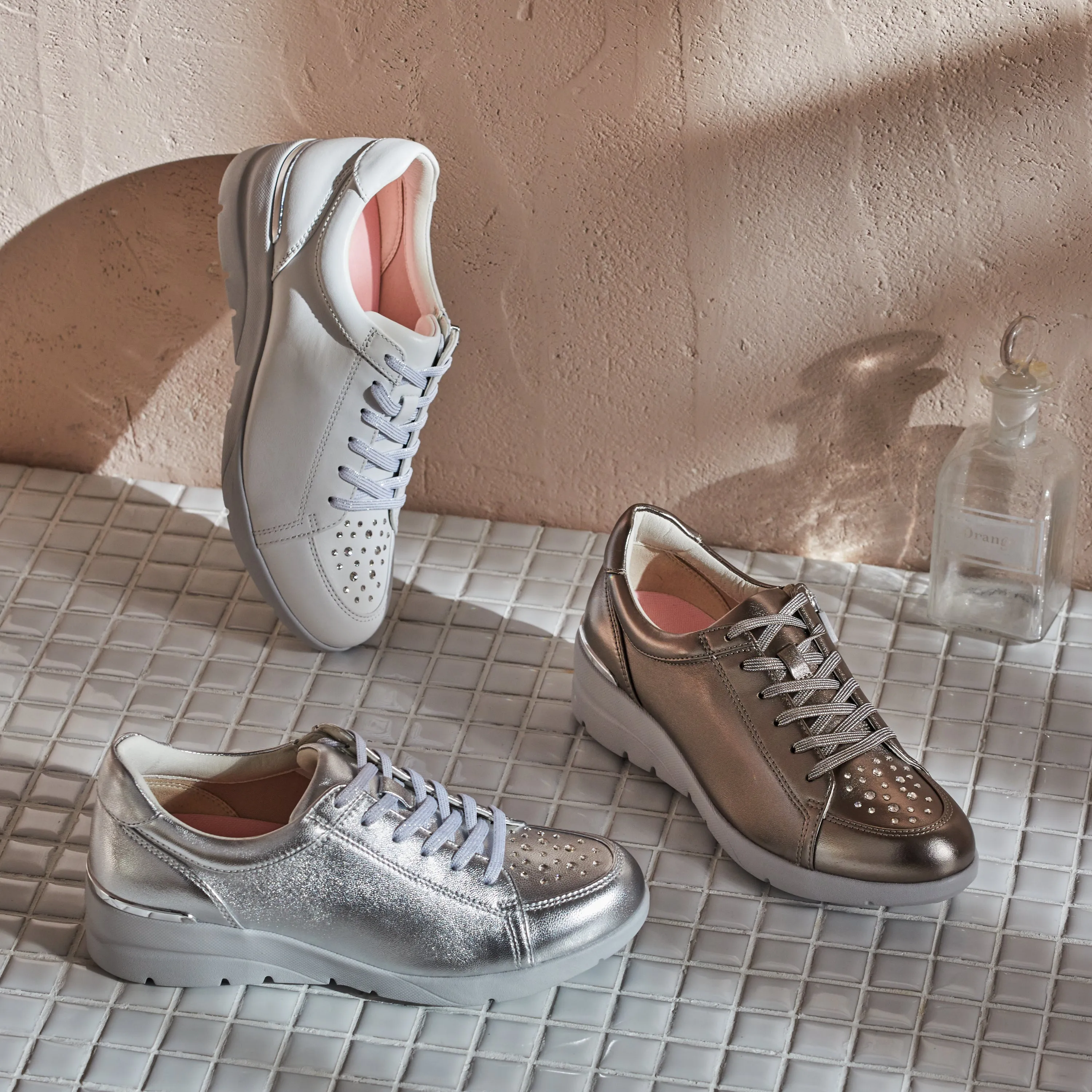 Sheepskin Raised heel sneakers with Swarovski crystals #FJ125