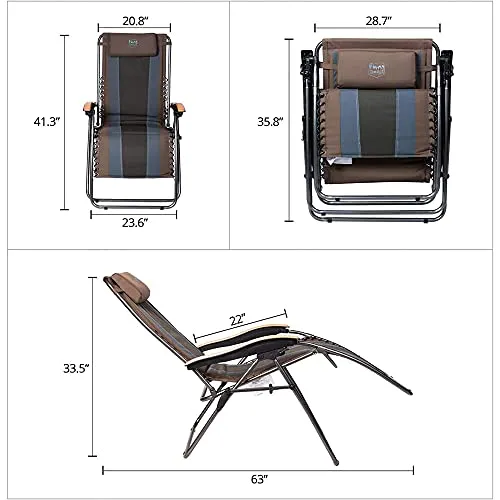 Timber Ridge Zero Gravity Chair Oversized Recliner Padded Folding Patio Lounge Chair 350lbs Capacity Adjustable Lawn Chair with Cup Holder, Headrest, for Outdoor, Camping, Patio, Lawn