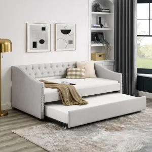 Trundle Upholstered Tufted Sofa Bed