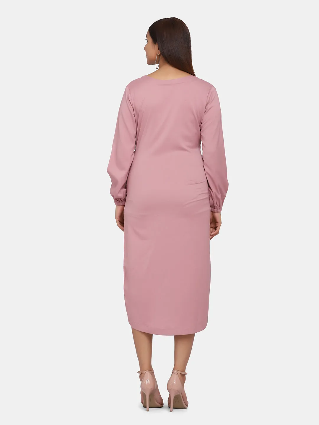 V-Neck Wrap Around Stretch Evening Dress - Blush Pink