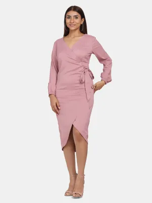 V-Neck Wrap Around Stretch Evening Dress - Blush Pink