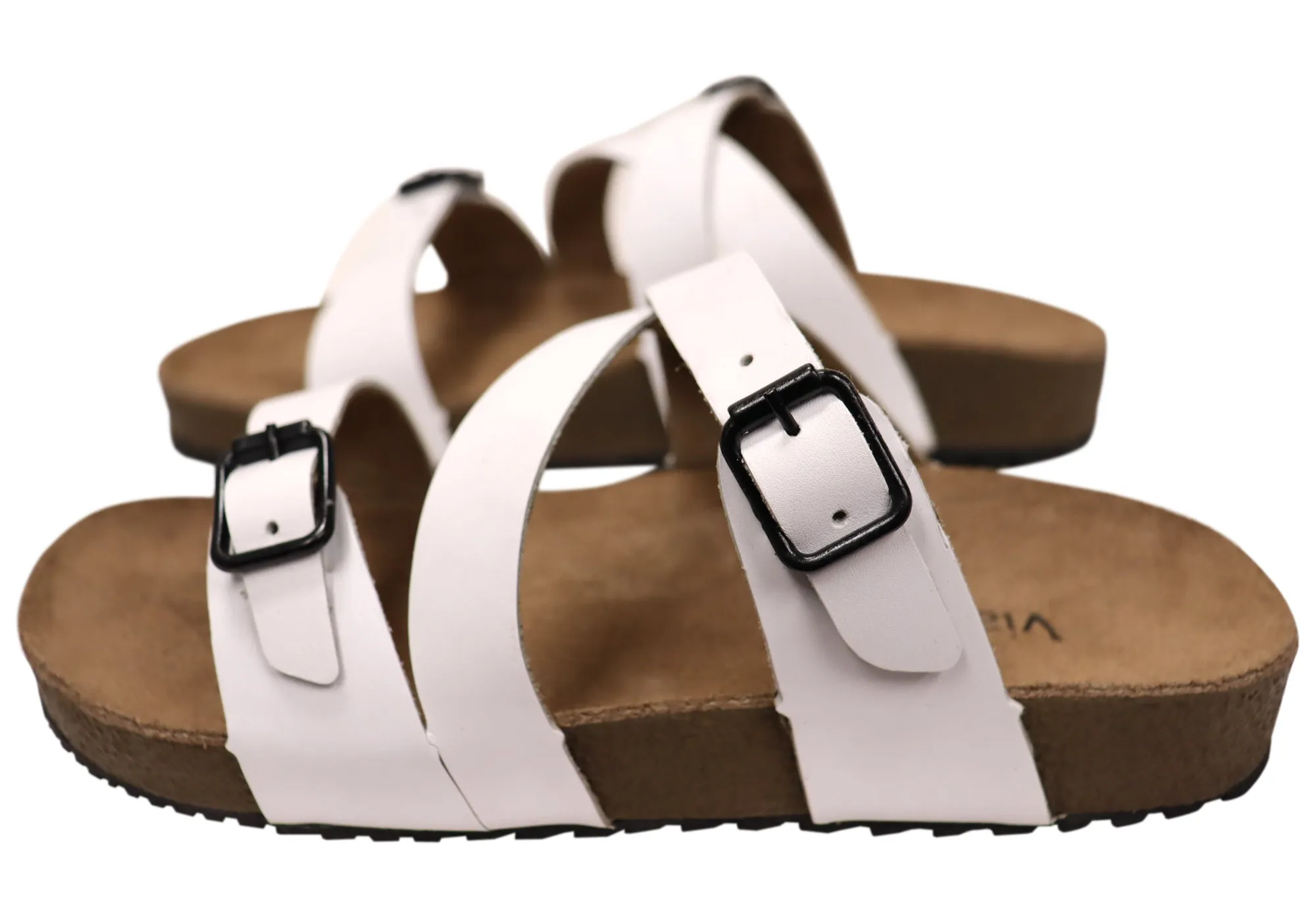 Via Paula Carly Womens Leather Comfort Slides Sandals Made in Brazil