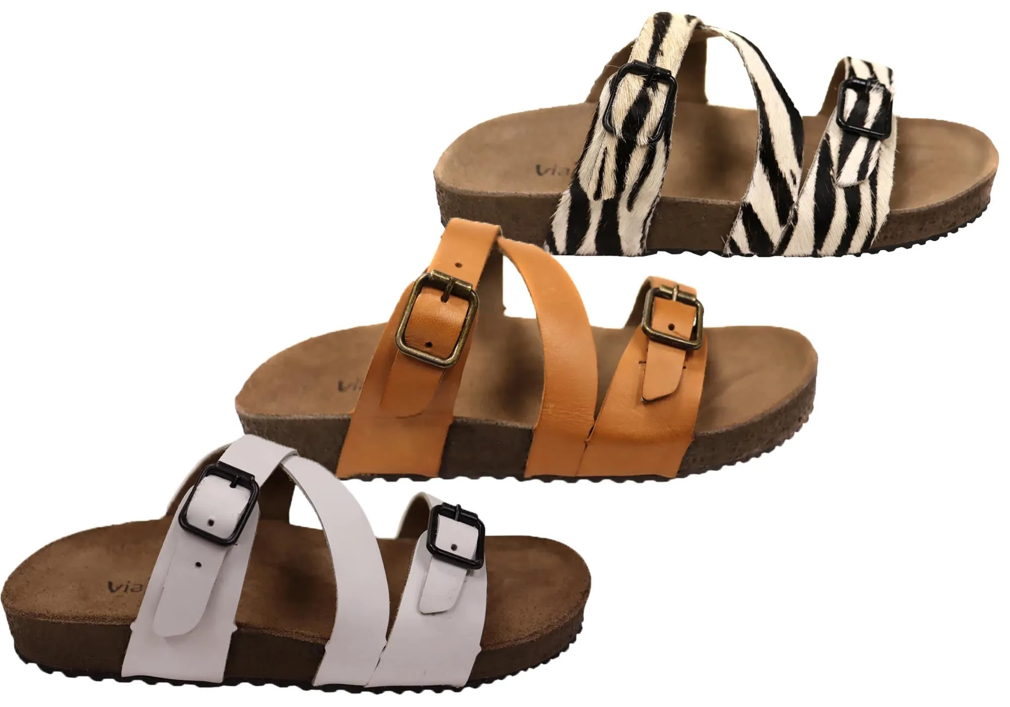 Via Paula Carly Womens Leather Comfort Slides Sandals Made in Brazil