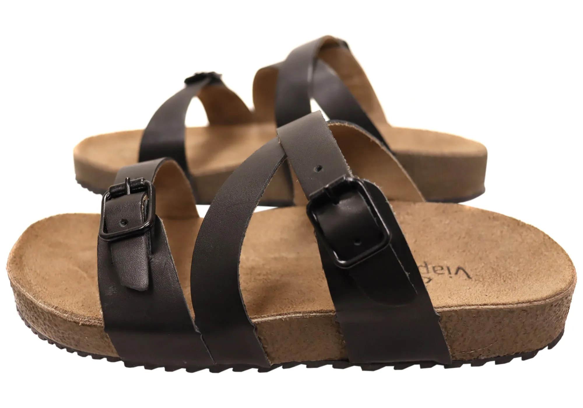 Via Paula Carly Womens Leather Comfort Slides Sandals Made in Brazil