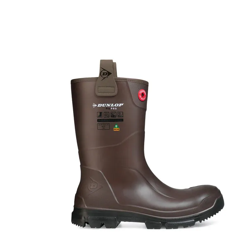 Work Boots - Dunlop Purofort RigPro Full Safety PU Work Boots, Brown, 11",  DJ2HR42-12